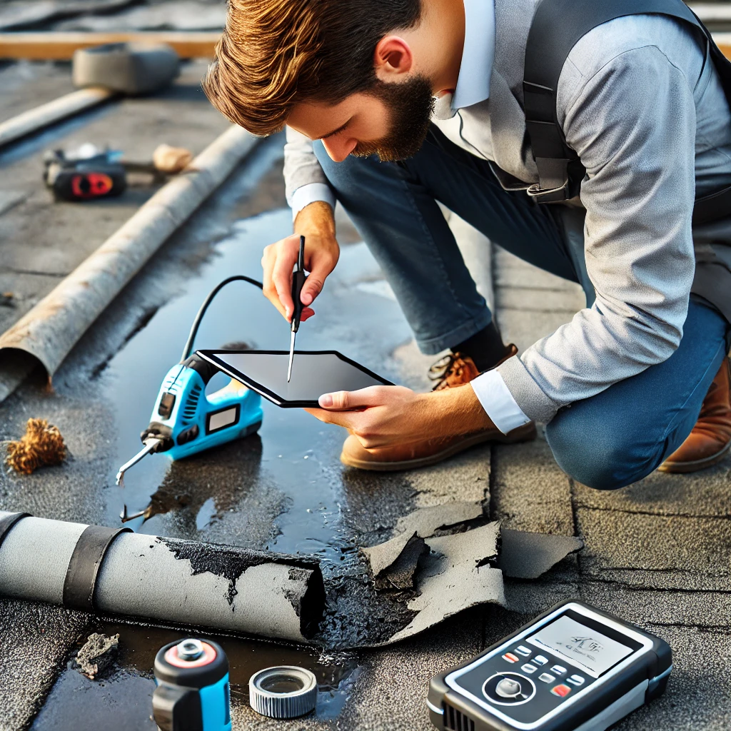 Roof consultant performing roof failure analysis after membrane separation